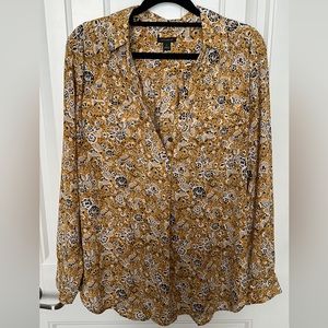 Ann Taylor Yellow and Navy Blouse